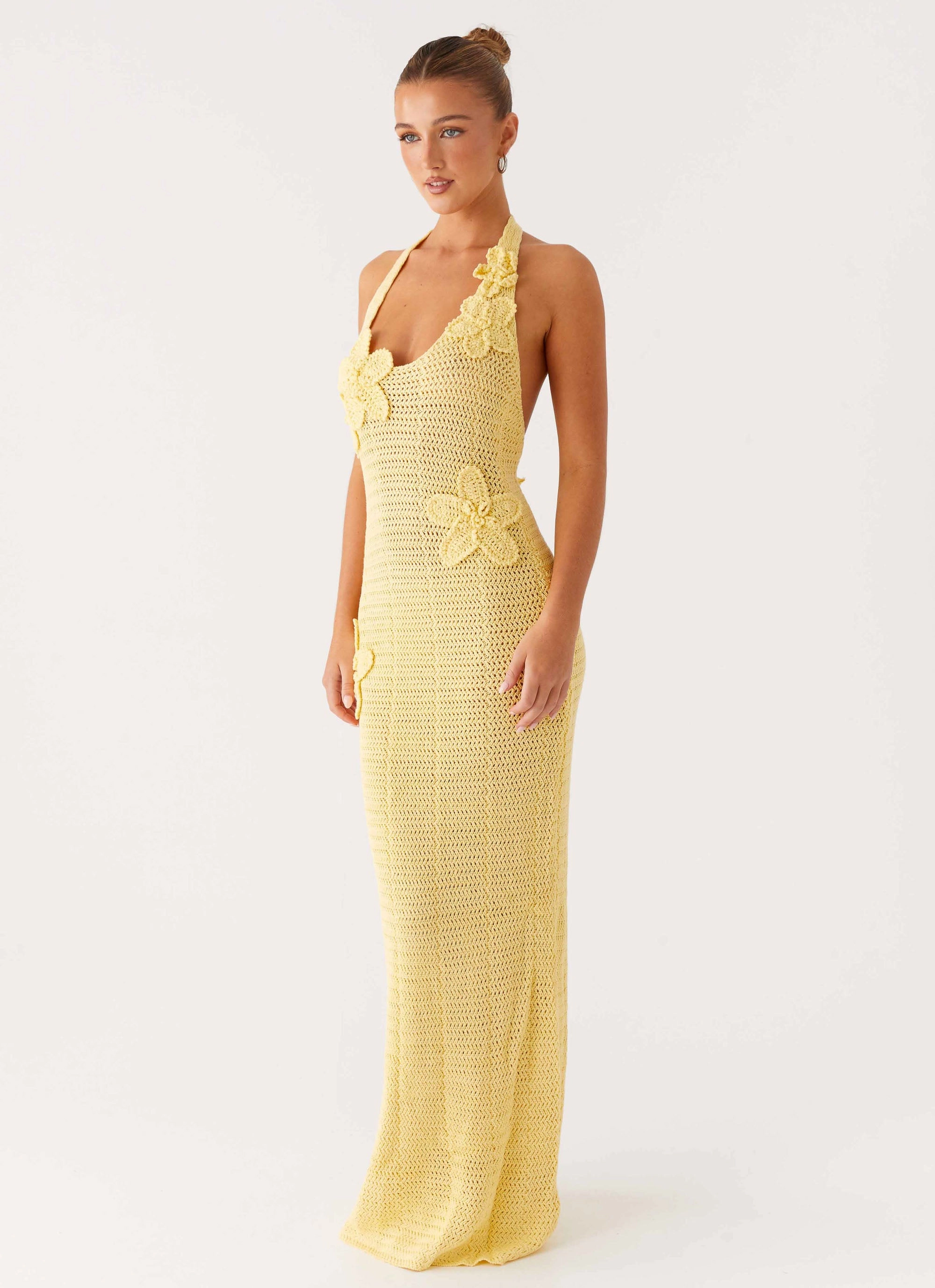 Novalee Flower Crochet Maxi Dress - Yellow Classic-style Cozy Style