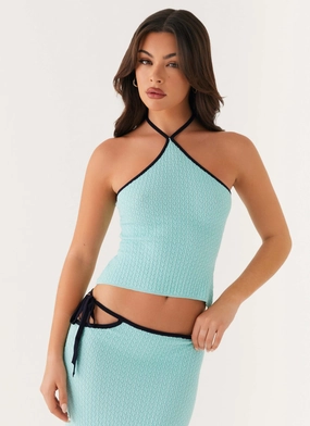 Nylon Shell Cameron Crochet Halter Top - Pale Blue Crisp Detail Cameron Crochet Halter Top - Pale Blue