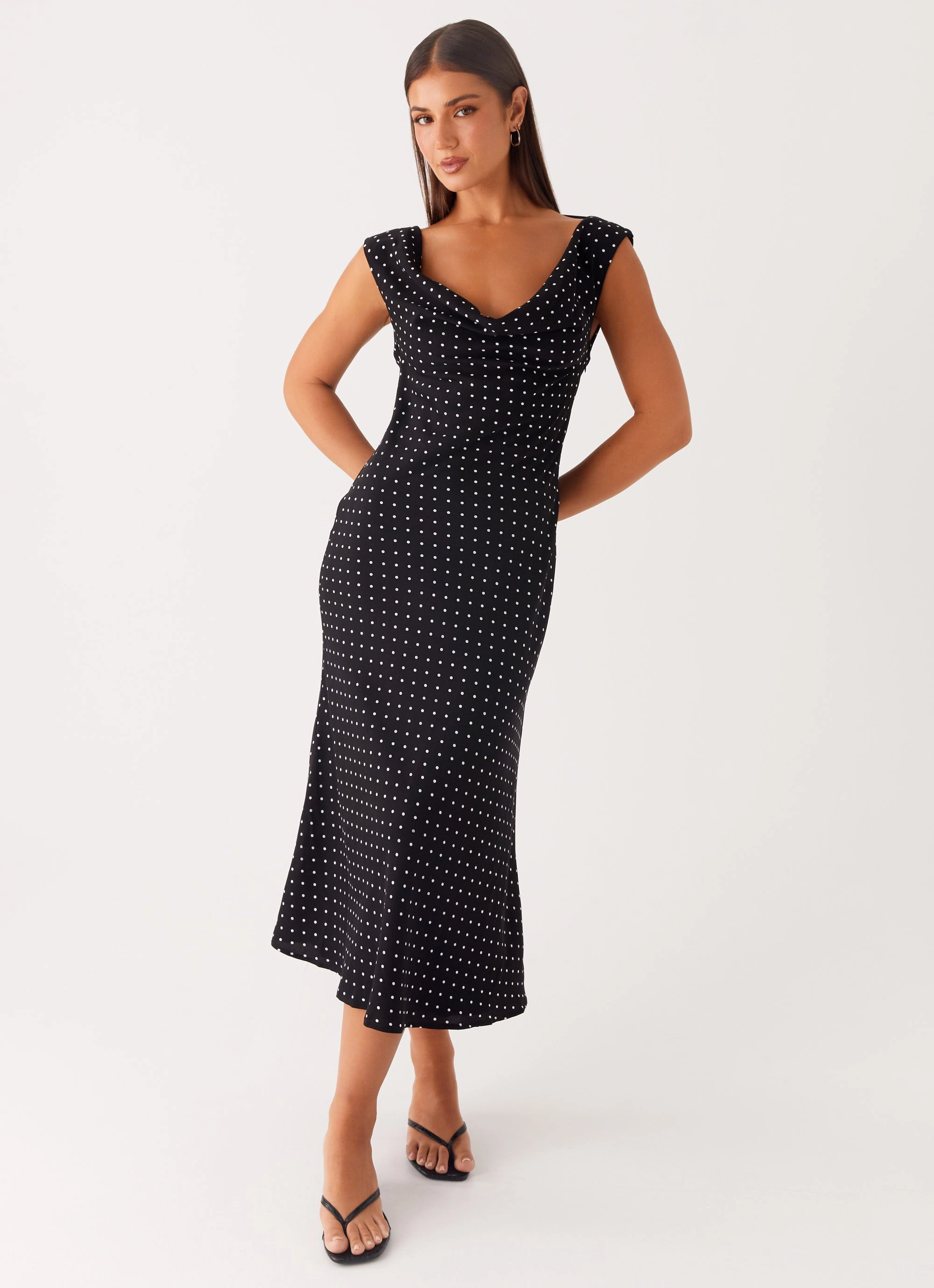 Role Model Maxi Dress - Black Polka Dot Office Shape Feminine Details