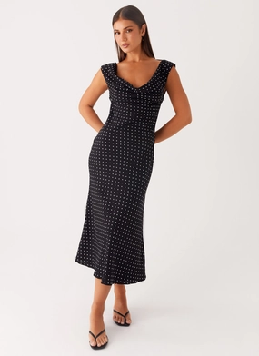 Role Model Maxi Dress - Black Polka Dot Office Shape Feminine Details