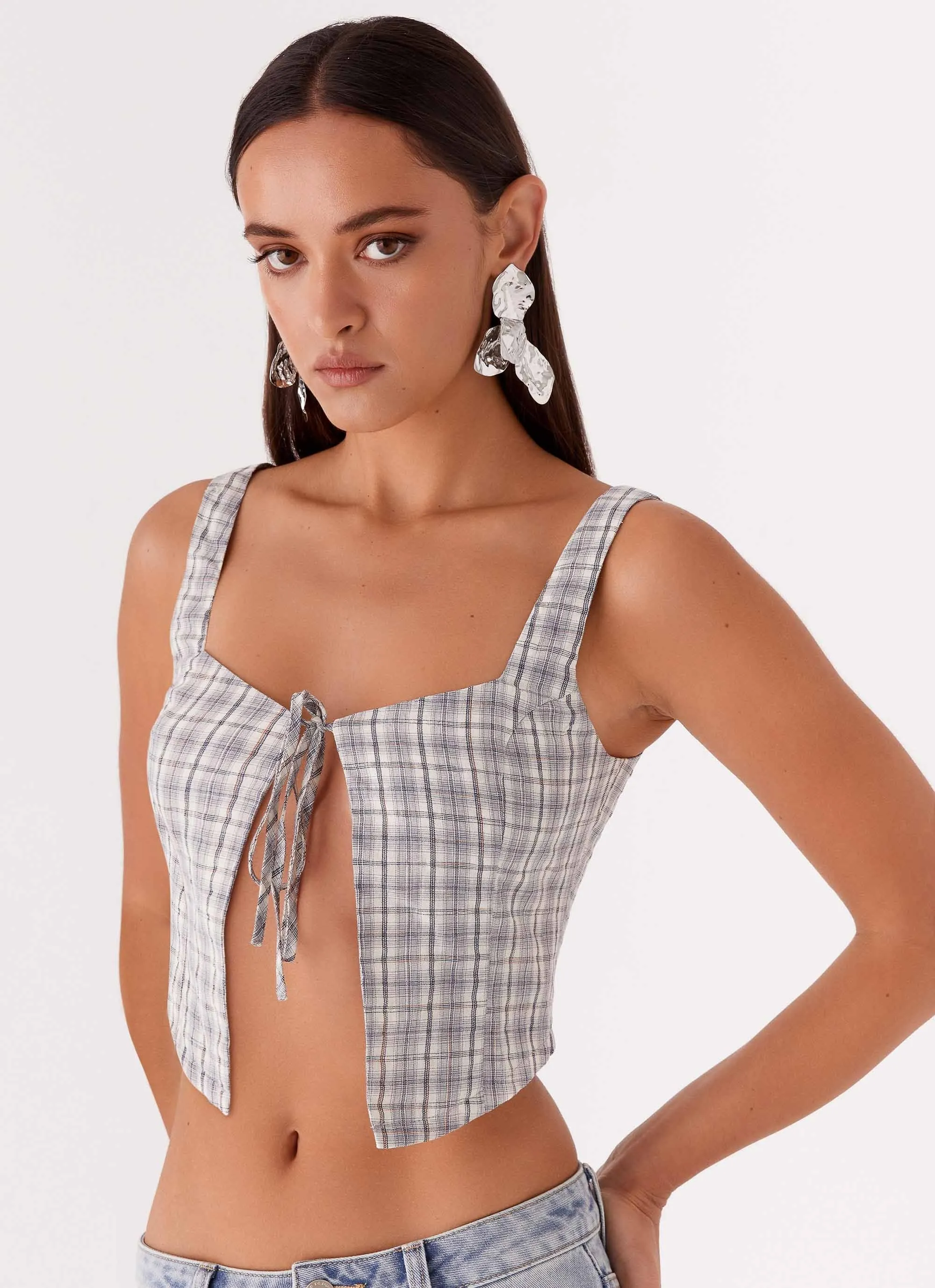 Activewear Top Oasis Dreams Tie Top - Check