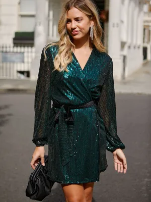 Versatile occasion dress Relax Motion Dani Sequin Wrap Dress / Emerald Green