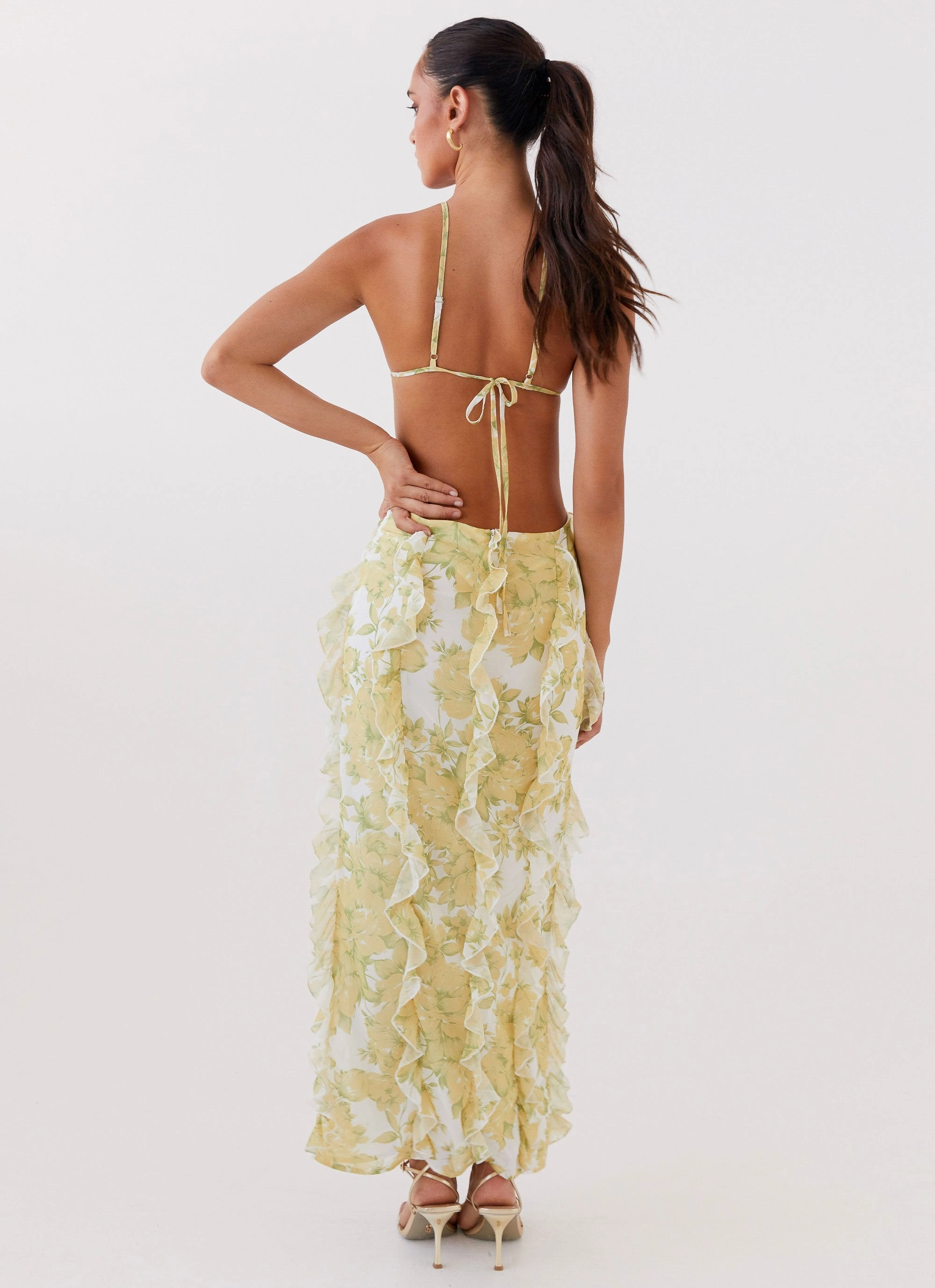 Sunset Kisses Ruffle Maxi Dress - Daffodil cut out