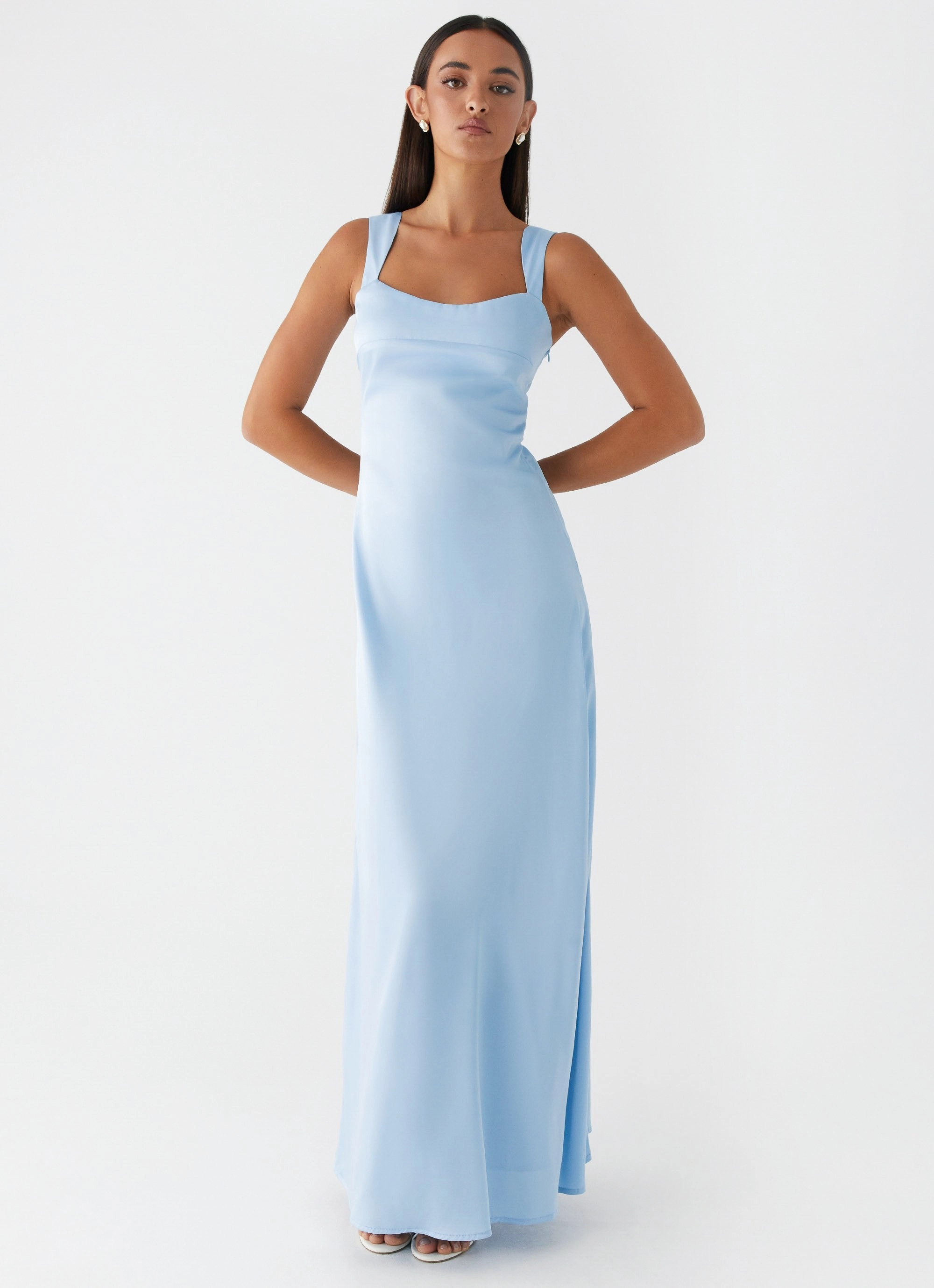 Odette Satin Maxi Dress - Blue StretchableKnit Balanced Lines