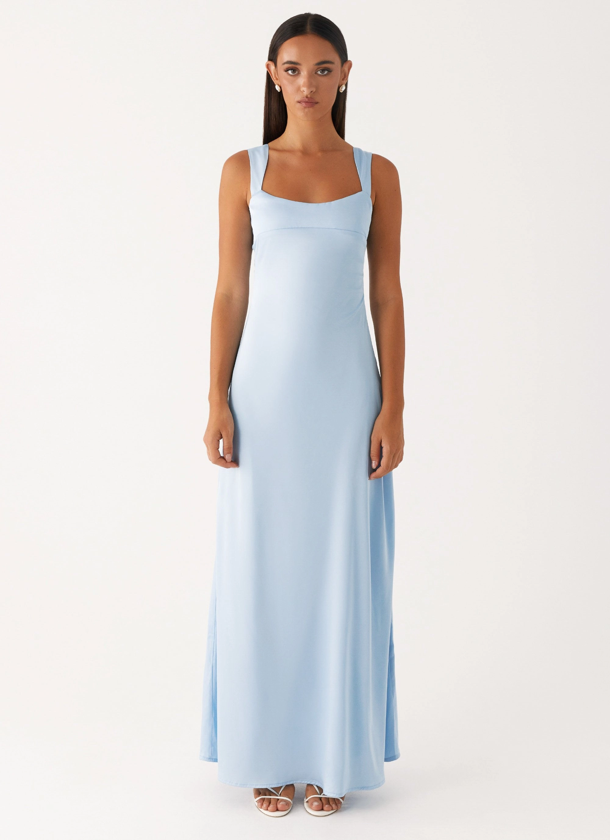 Odette Satin Maxi Dress - Blue Modern Waist