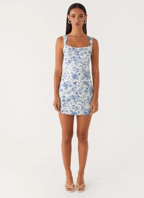 Odette Satin Mini Dress - Blue Paisley Pure Look Fit Clean