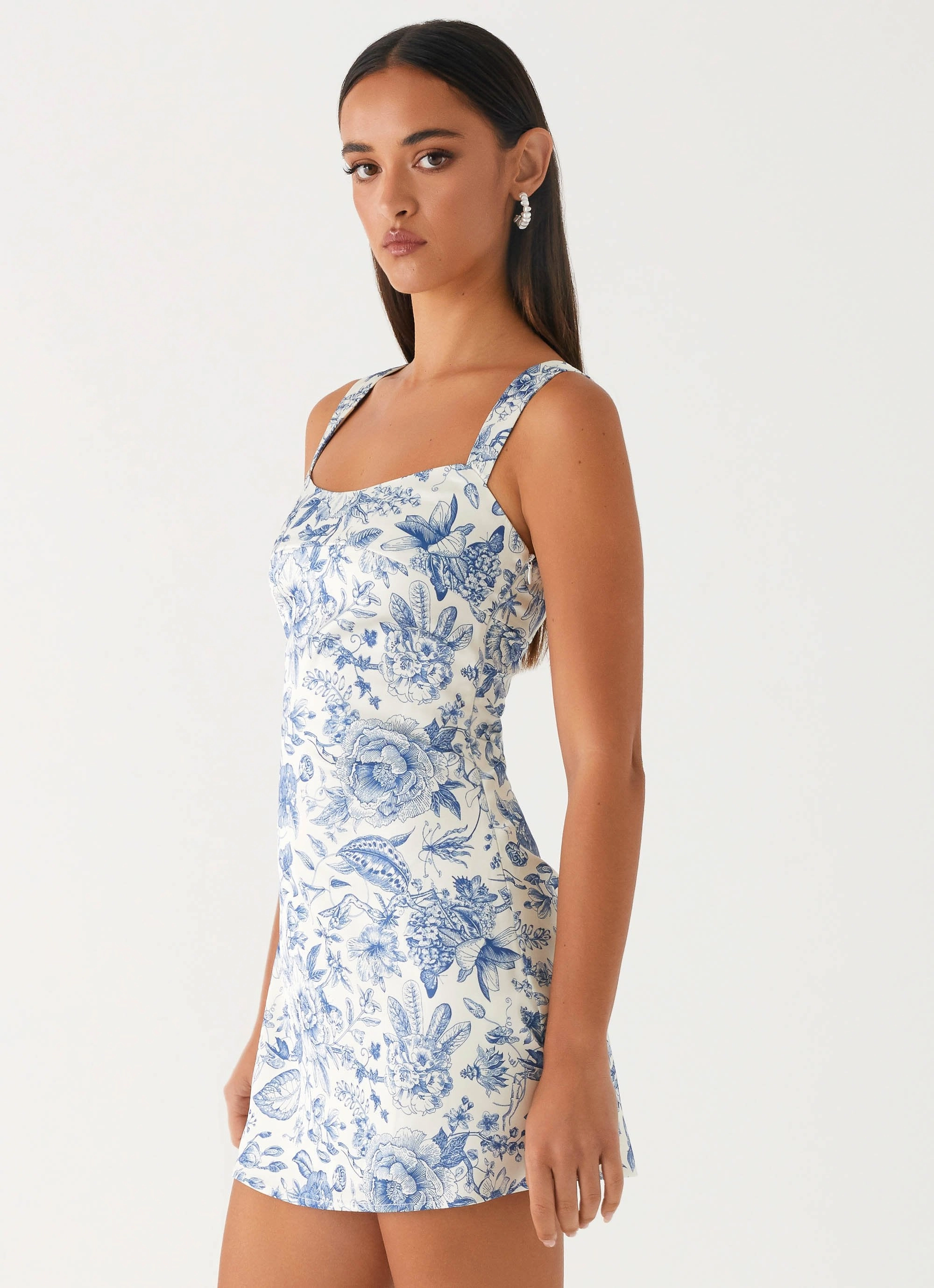 Mood Friendly Odette Satin Mini Dress - Blue Paisley