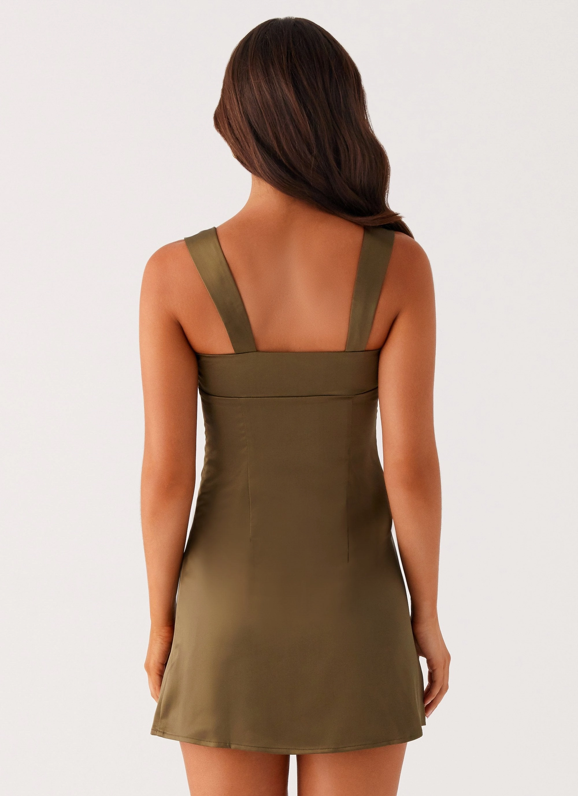 Odette Satin Mini Dress - Khaki Summer Outfit