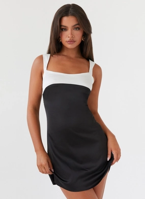 Odette Satin Mini Dress - Onyx french cuffs Odette Satin Mini Dress - Onyx Wide Hemline Flowy-Shape