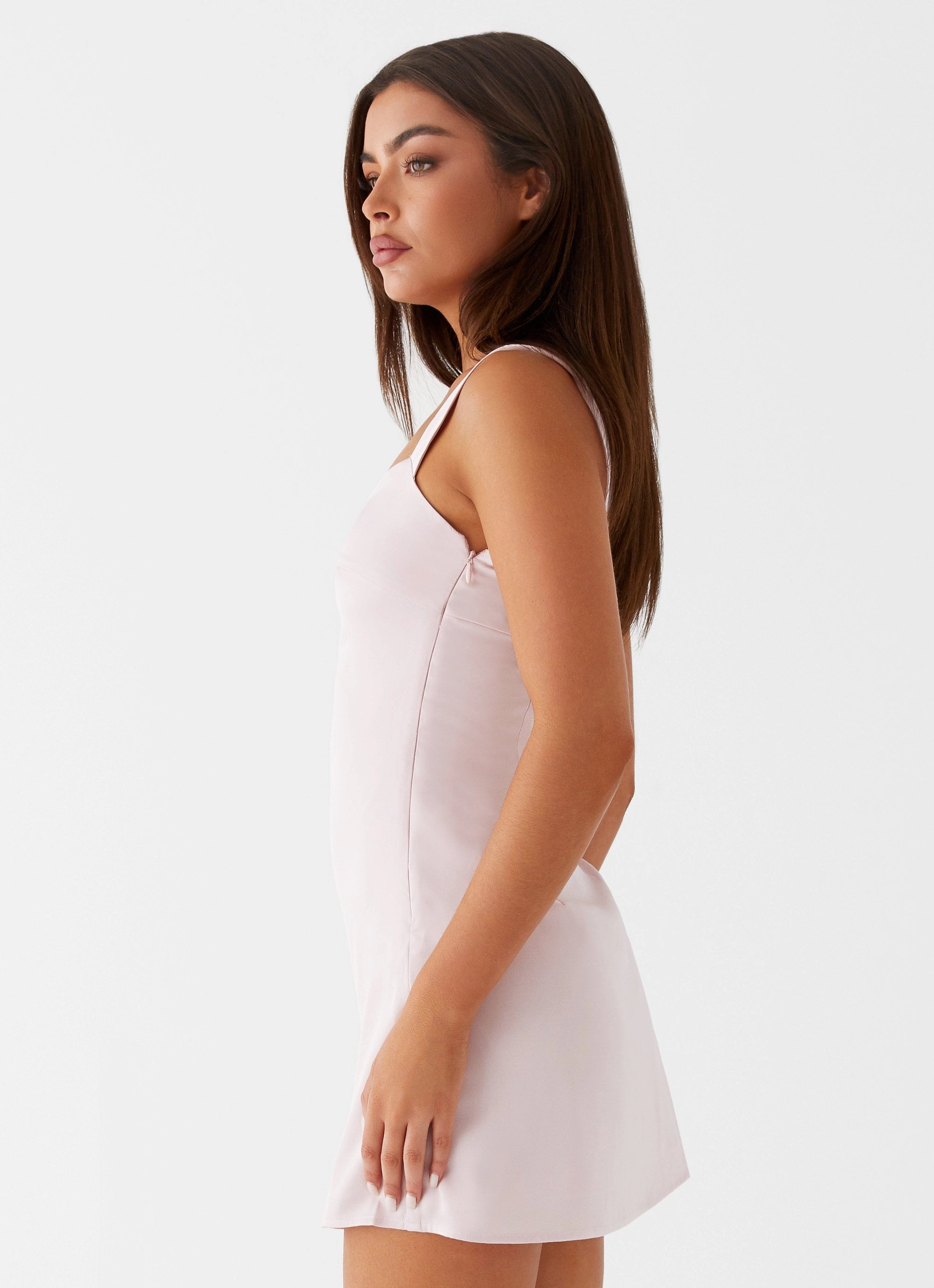 Odette Satin Mini Dress - Pink Compact Fit