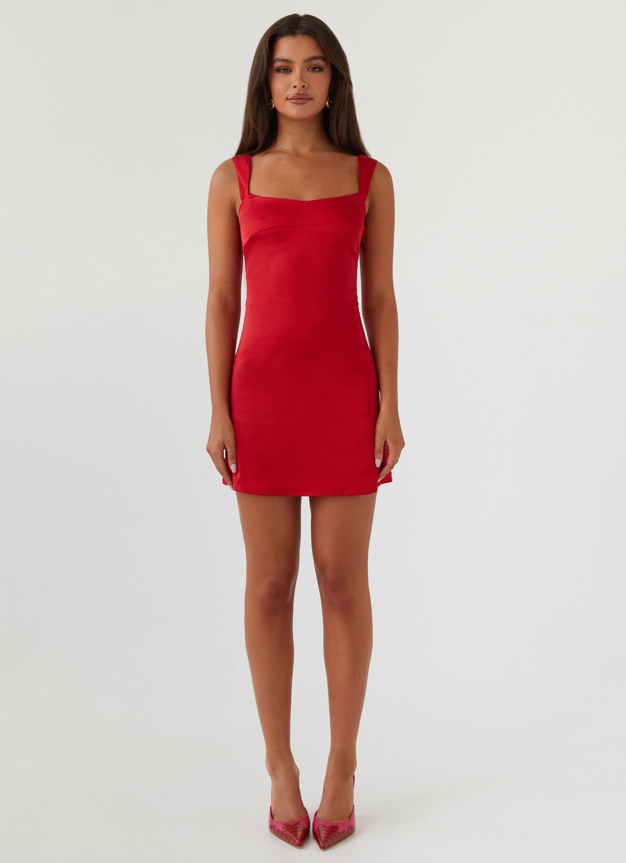Odette Satin Mini Dress - Red Anytime Wear
