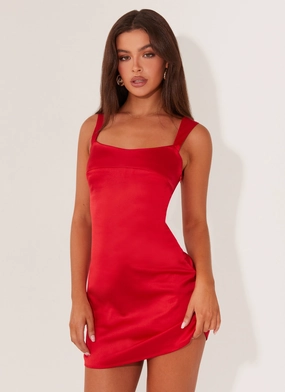 Odette Satin Mini Dress - Red Sports Wear Easy to Wear Neutral-Shade Odette Satin Mini Dress - Red