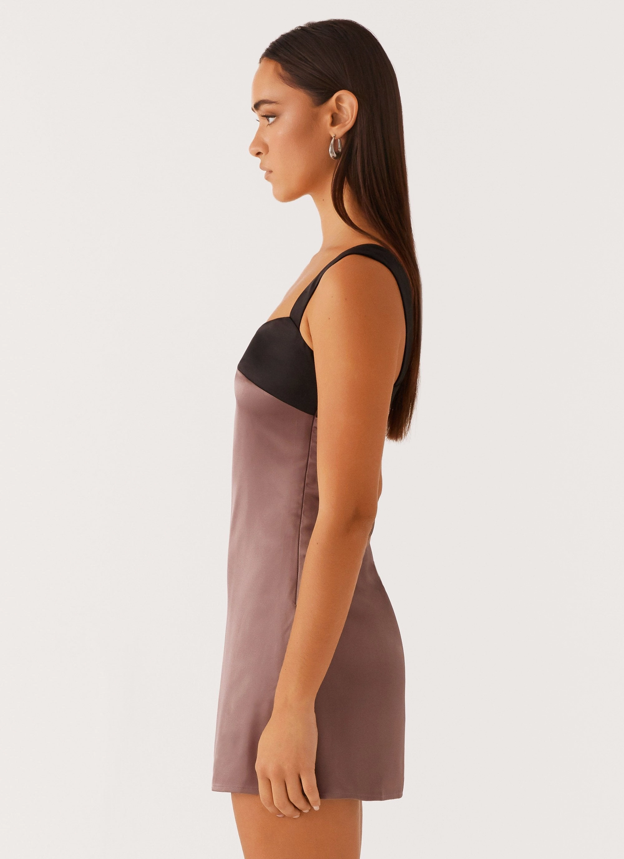 Trend Detail Lightweight Comfort Odette Satin Mini Dress - Steel Me Away