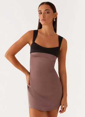 Odette Satin Mini Dress - Steel Me Away All-Day Fit Modern Appearance Slit Detail Odette Satin Mini Dress - Steel Me Away
