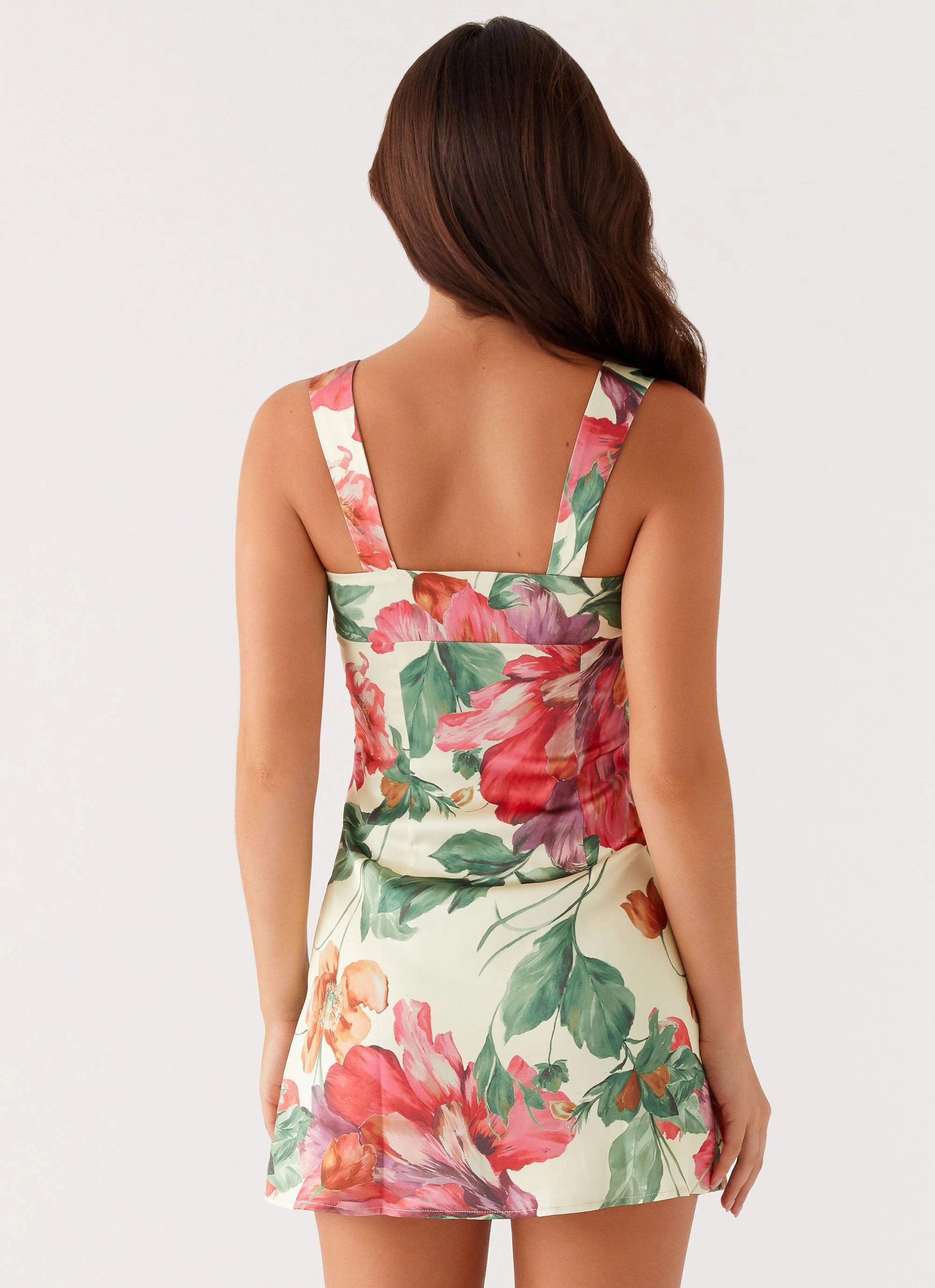 Durable-Fabric Odette Satin Mini Dress - Yellow Floral