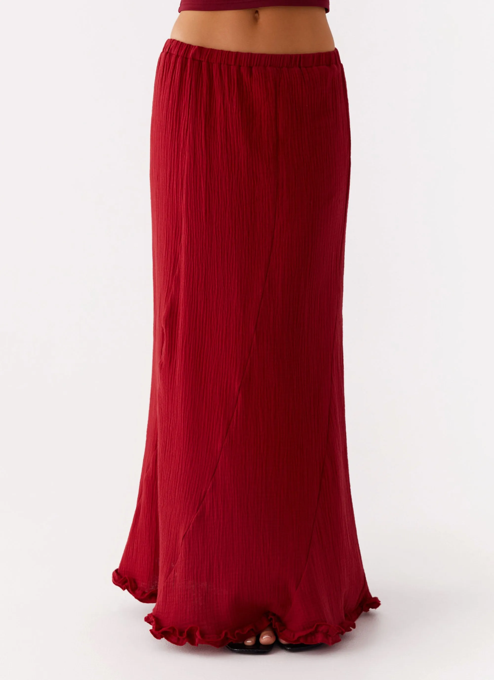 Flexible Waistband Flared hem Chamberlain Maxi Skirt - Rhubarb