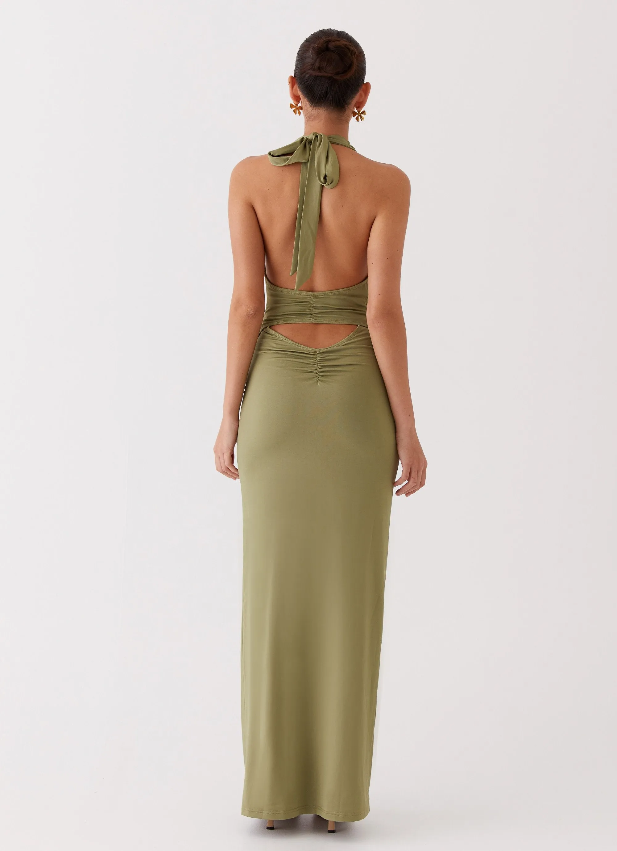 Whisked Away Halterneck Maxi Dress - Olive Youthful Appeal