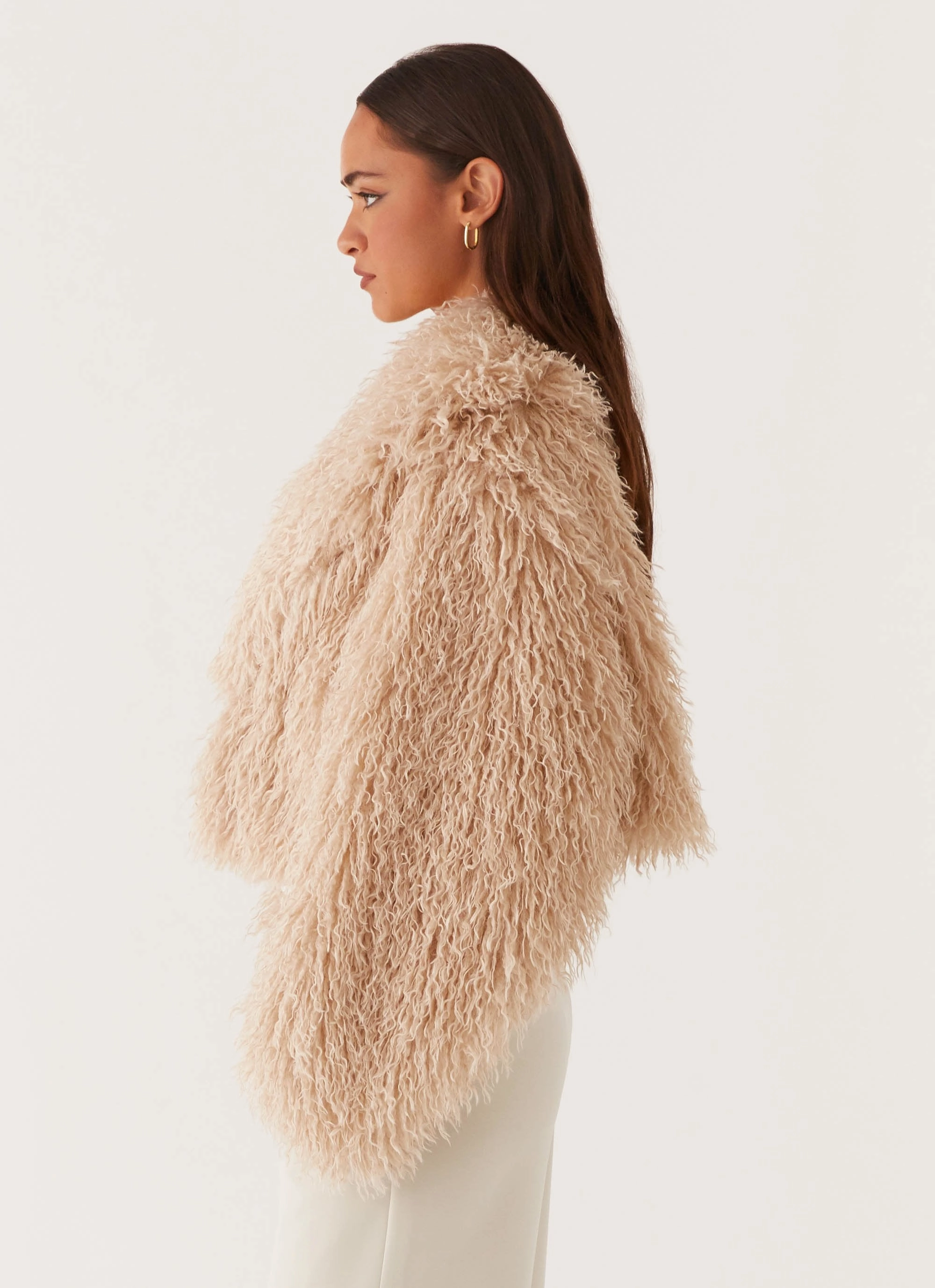 Virginia Cropped Fur Jacket - Taupe Adjustable Cuffs