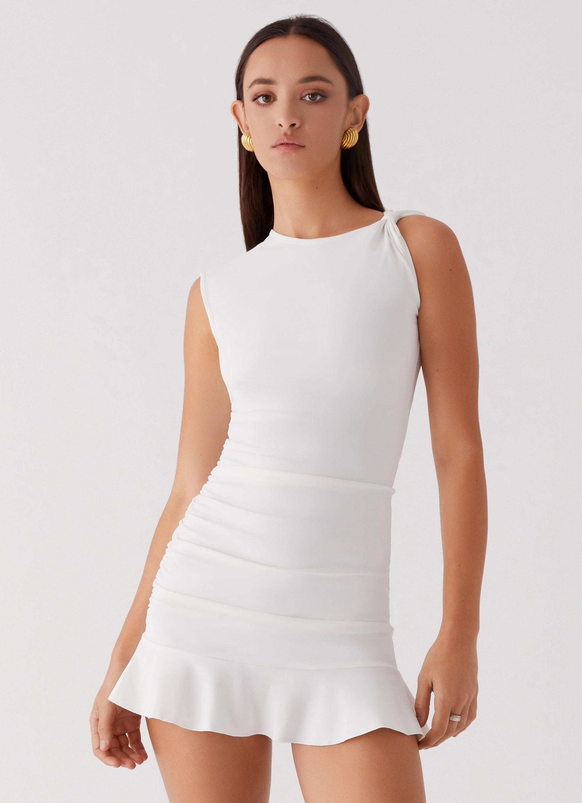 Katy Frill Mini Dress - Ivory Soft Lines