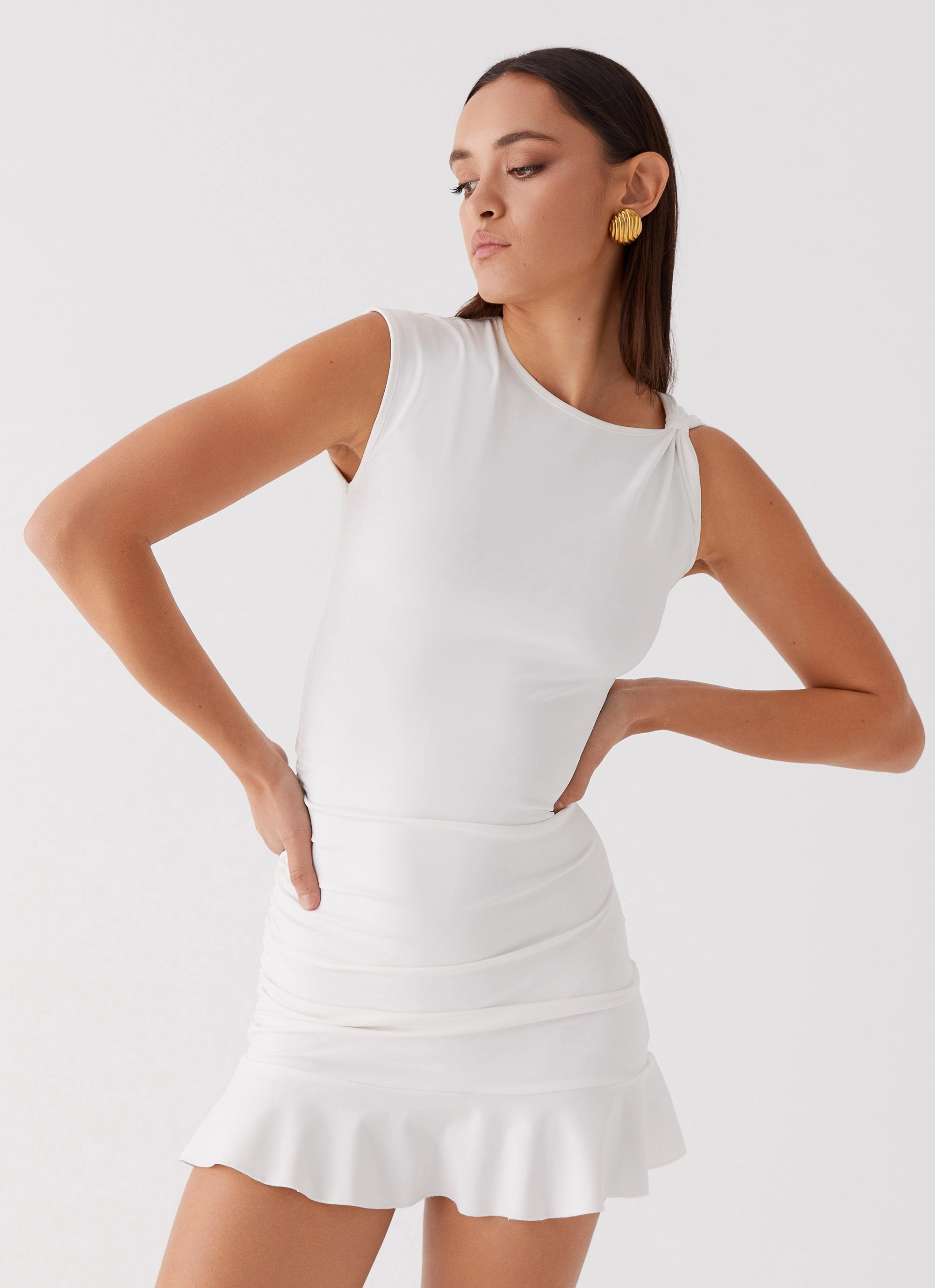 Katy Frill Mini Dress - Ivory Comfortable office piece