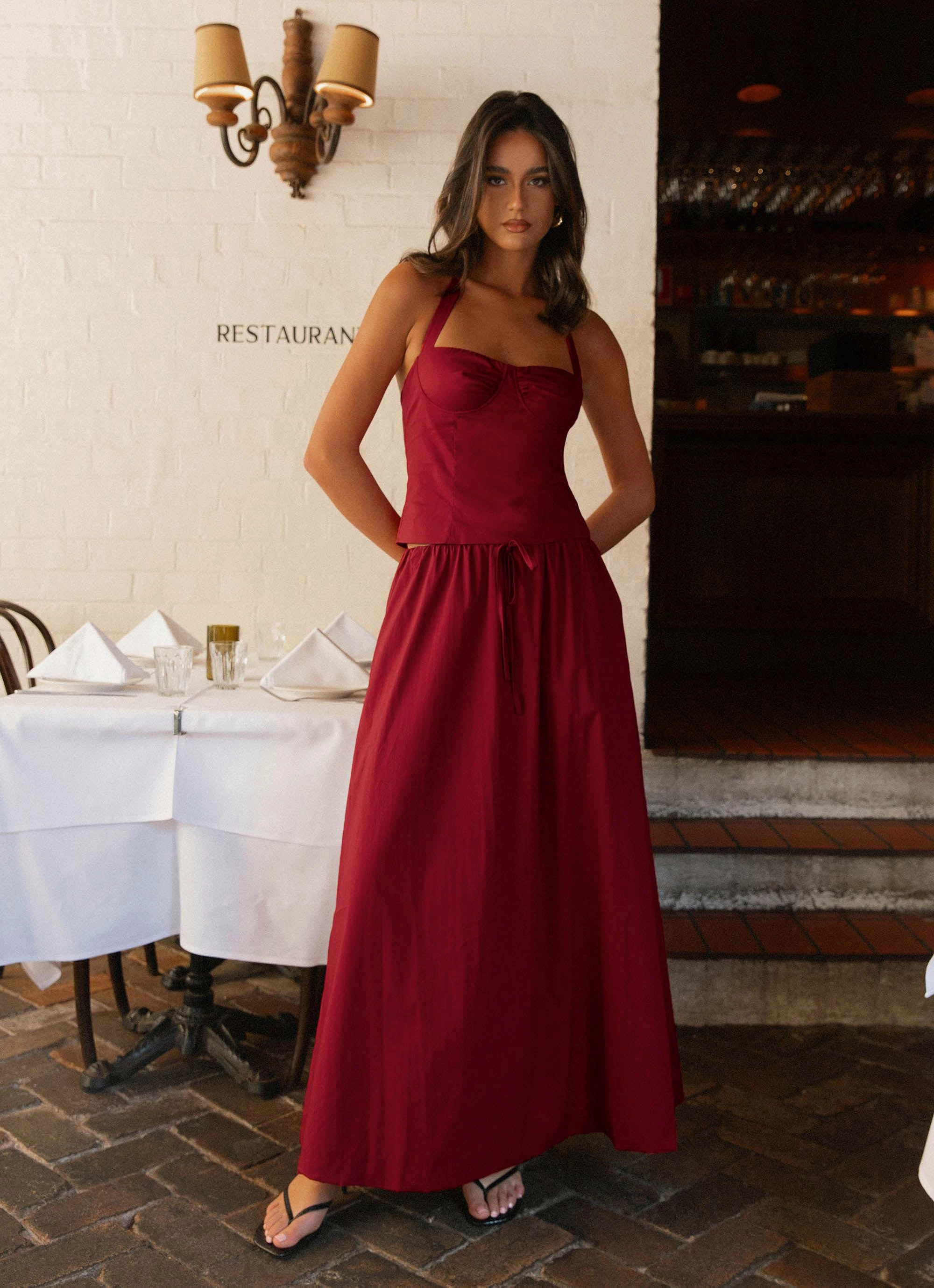 FlatlockSeamTechnique Eco Friendly Fabric Cheryl Bustier Halter Top - Cherry Red