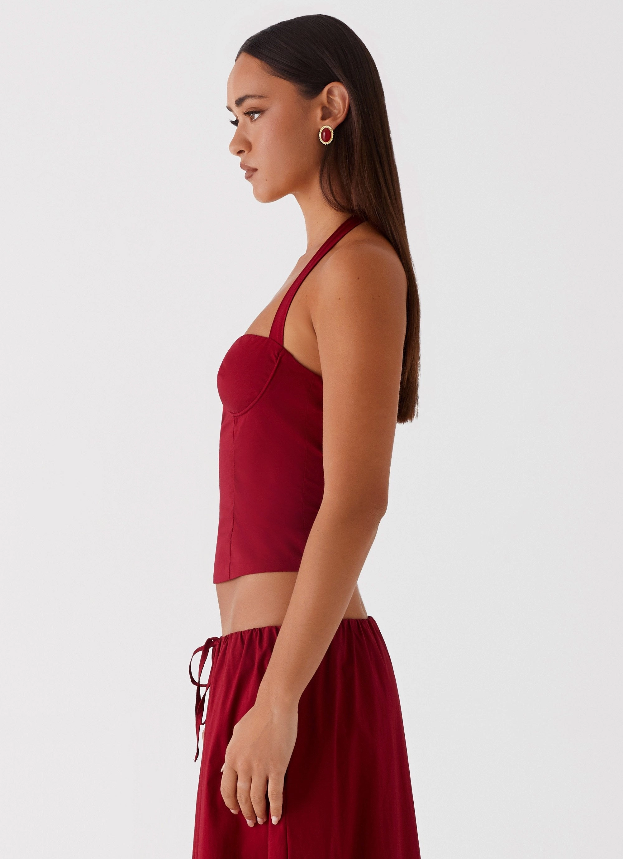 LayeredCollar Cheryl Bustier Halter Top - Cherry Red
