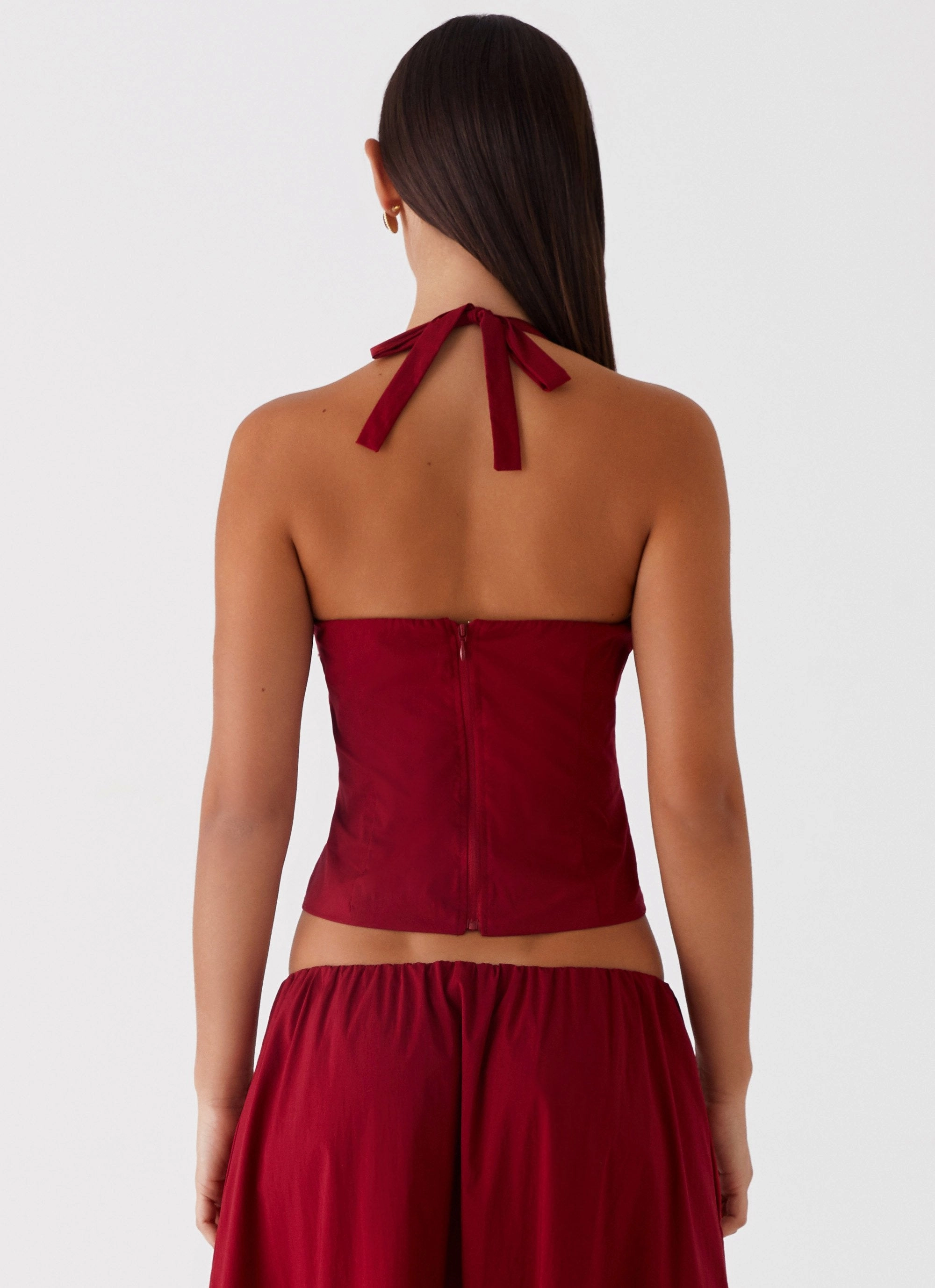 Comfortable Cotton Eco friendly materials Cheryl Bustier Halter Top - Cherry Red