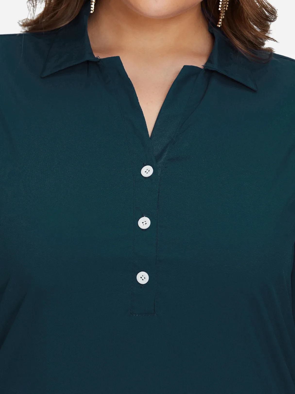 OEM ODM Classic Collar Plain 3/4 Sleeve High-Low Hem Green Plus Size Dress