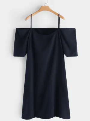 OEM ODM Cold Shoulder Plain Backless Spaghetti Strap Half Sleeve Plus Size Dresses