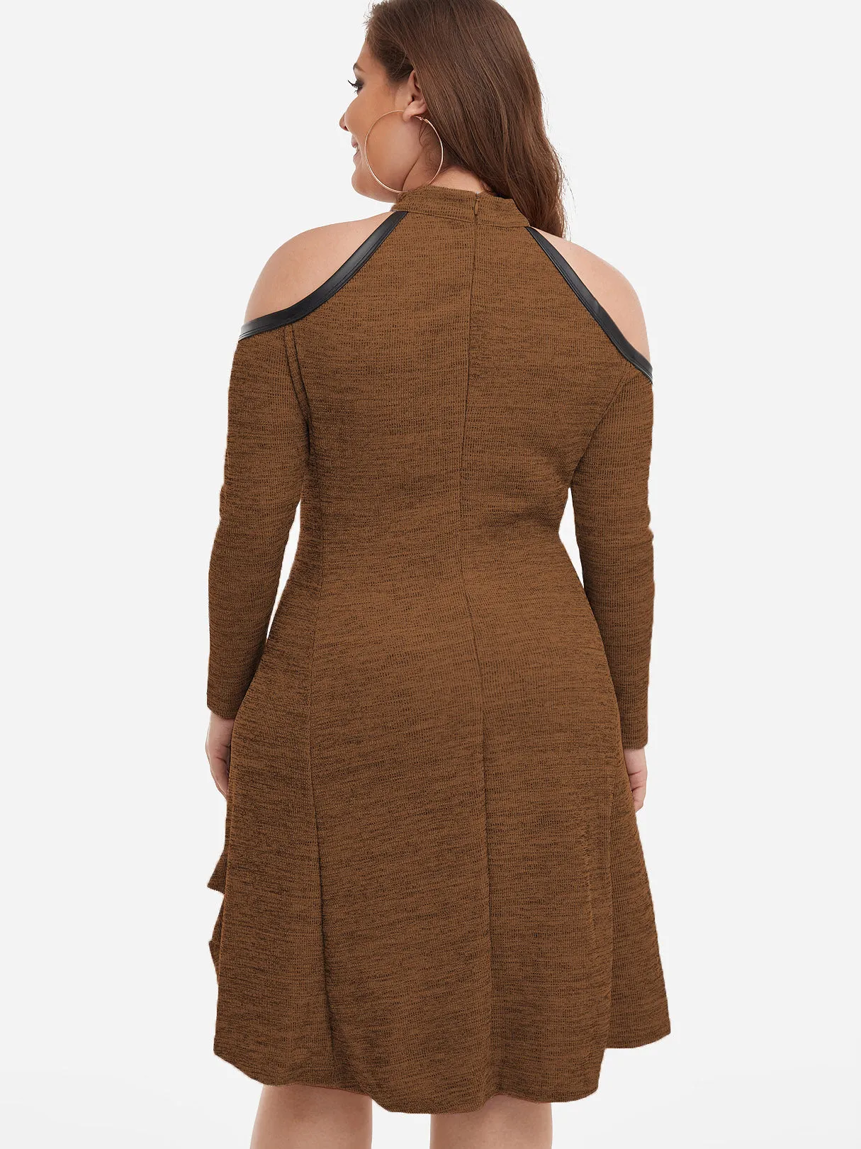 OEM ODM Cold Shoulder Plain Cut Out Long Sleeve Plus Size Dress