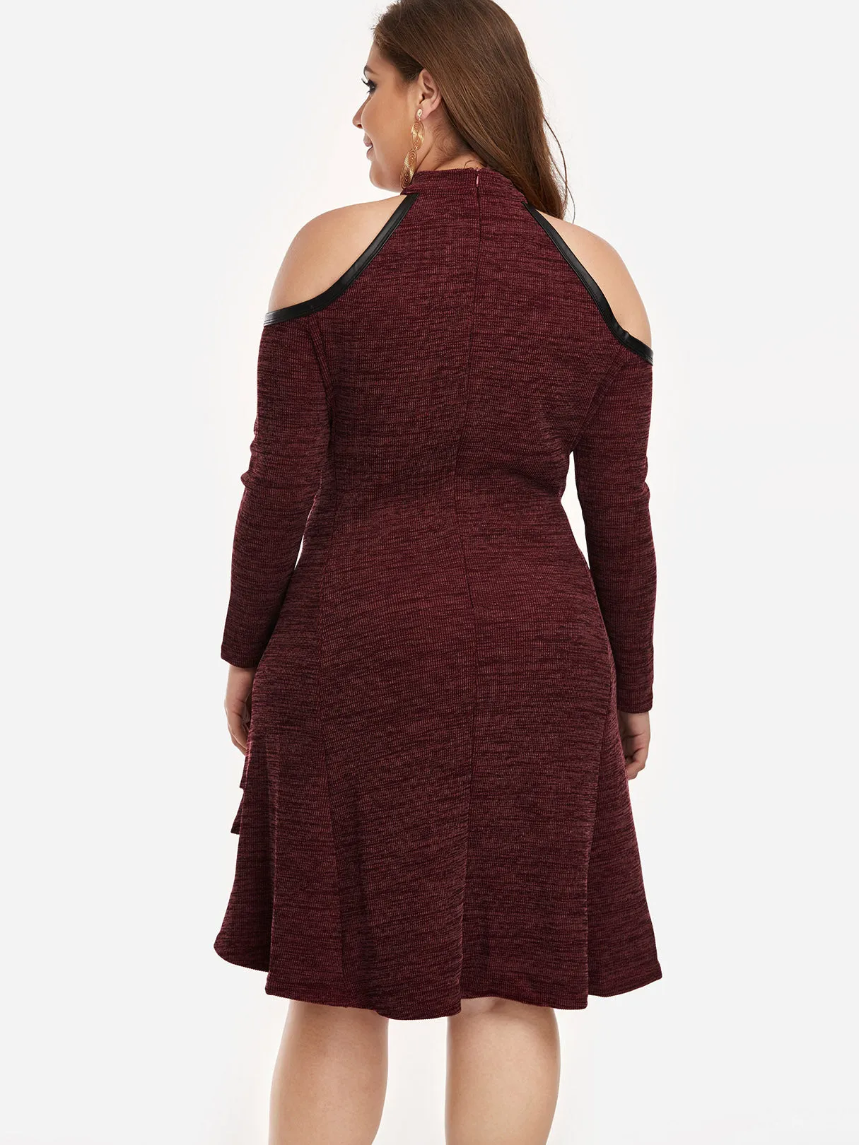 OEM ODM Cold Shoulder Plain Cut Out Long Sleeve Plus Size Dress
