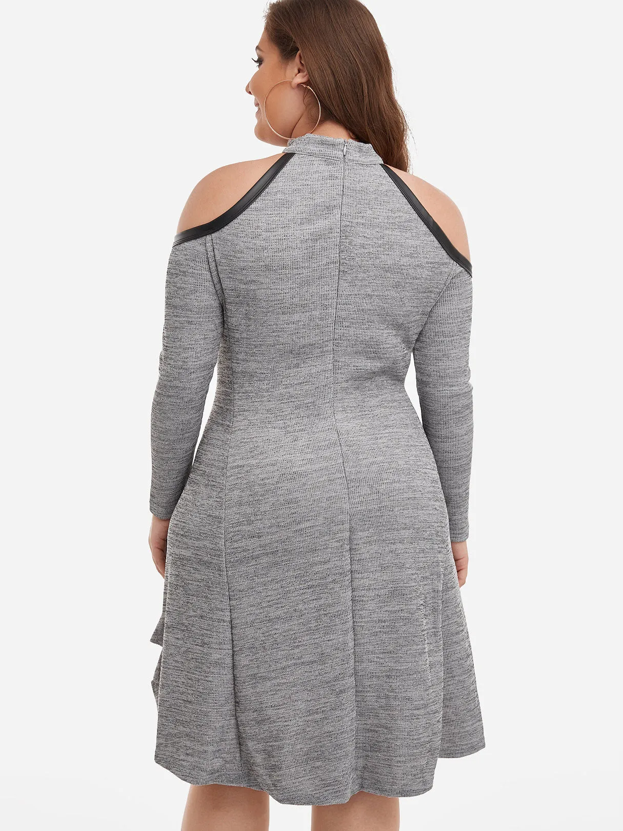 OEM ODM Cold Shoulder Plain Cut Out Long Sleeve Plus Size Dress