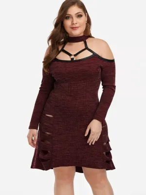 OEM ODM Cold Shoulder Plain Cut Out Long Sleeve Plus Size Dress