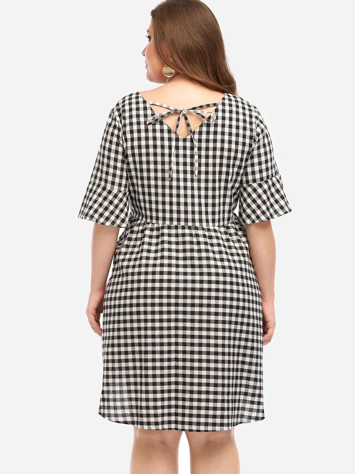 OEM ODM Crew Neck Grid Half Sleeve Plus Size Dresses