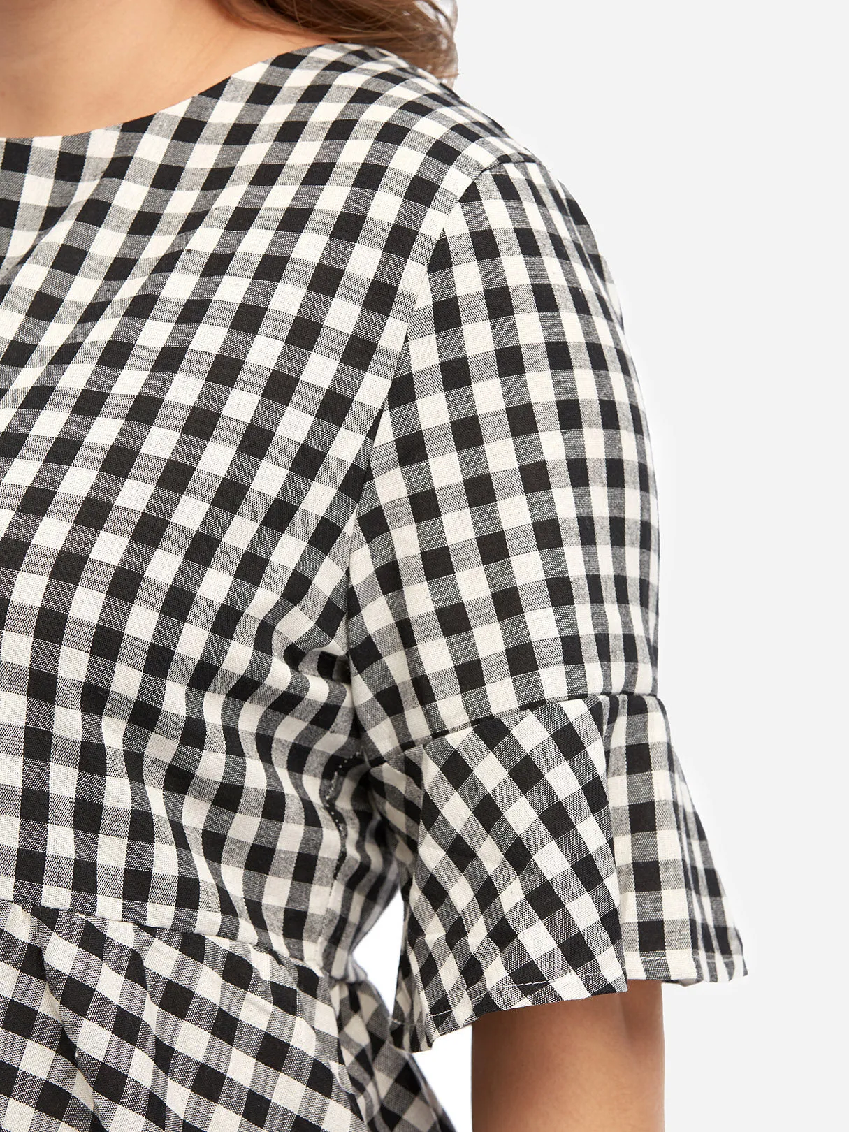 OEM ODM Crew Neck Grid Half Sleeve Plus Size Dresses