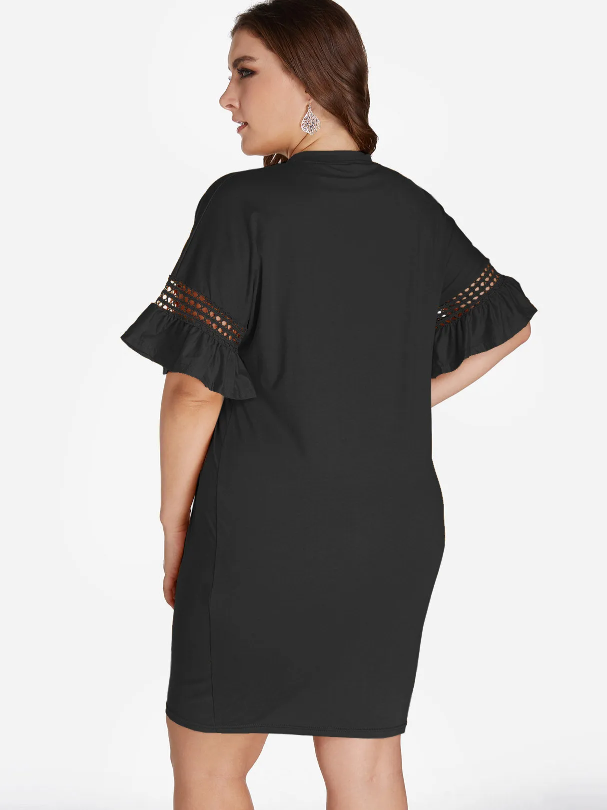 OEM ODM Crew Neck Plain Hollow Half Sleeve Plus Size Dresses