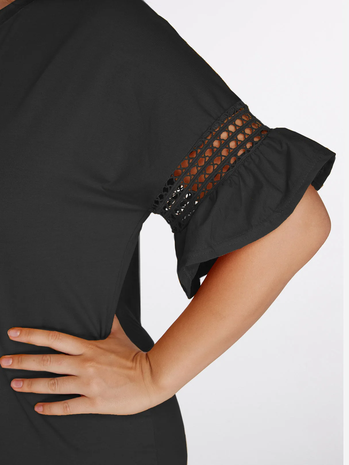 OEM ODM Crew Neck Plain Hollow Half Sleeve Plus Size Dresses