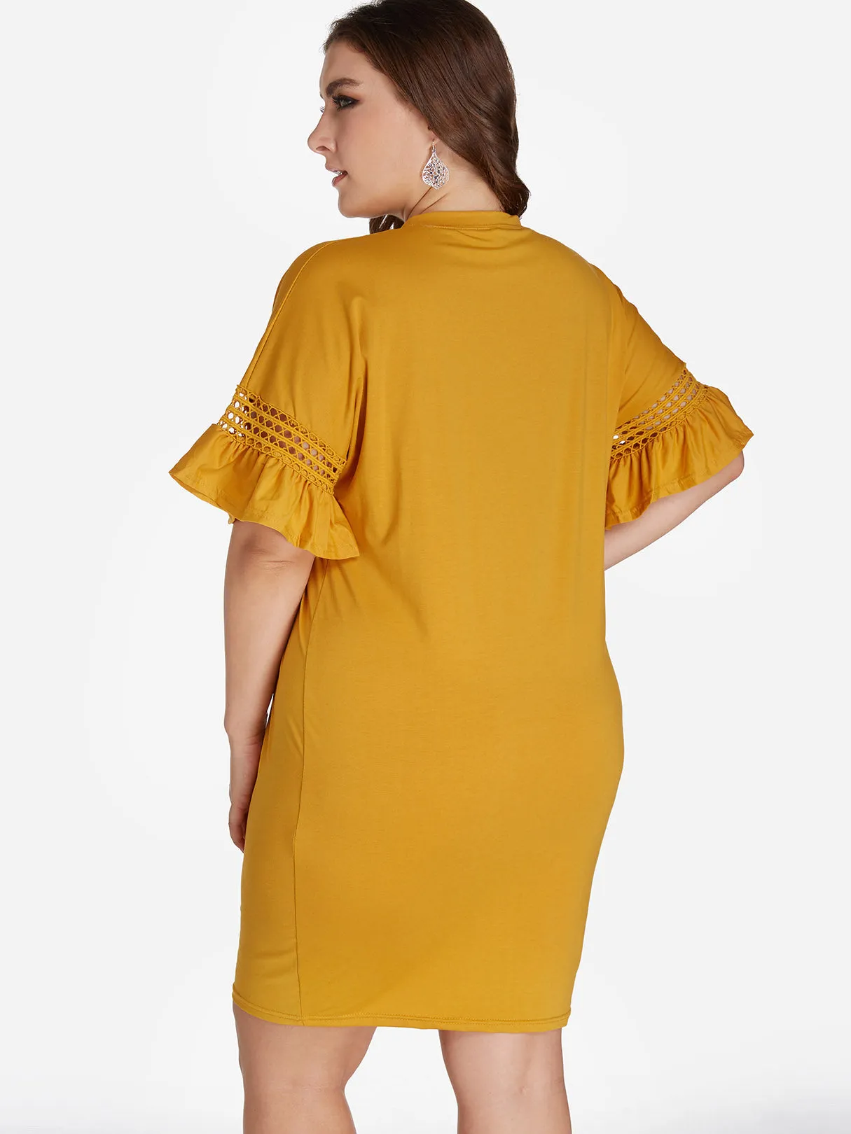 OEM ODM Crew Neck Plain Hollow Half Sleeve Plus Size Dresses