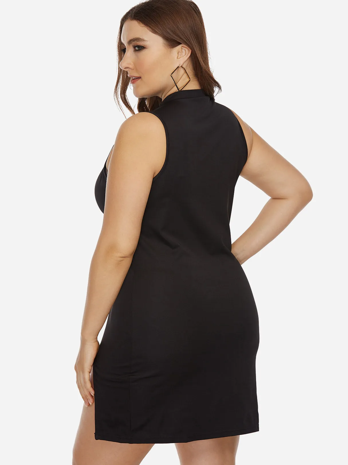 OEM ODM Crew Neck Plain Lace-Up Sleeveless Black Plus Size Dresses