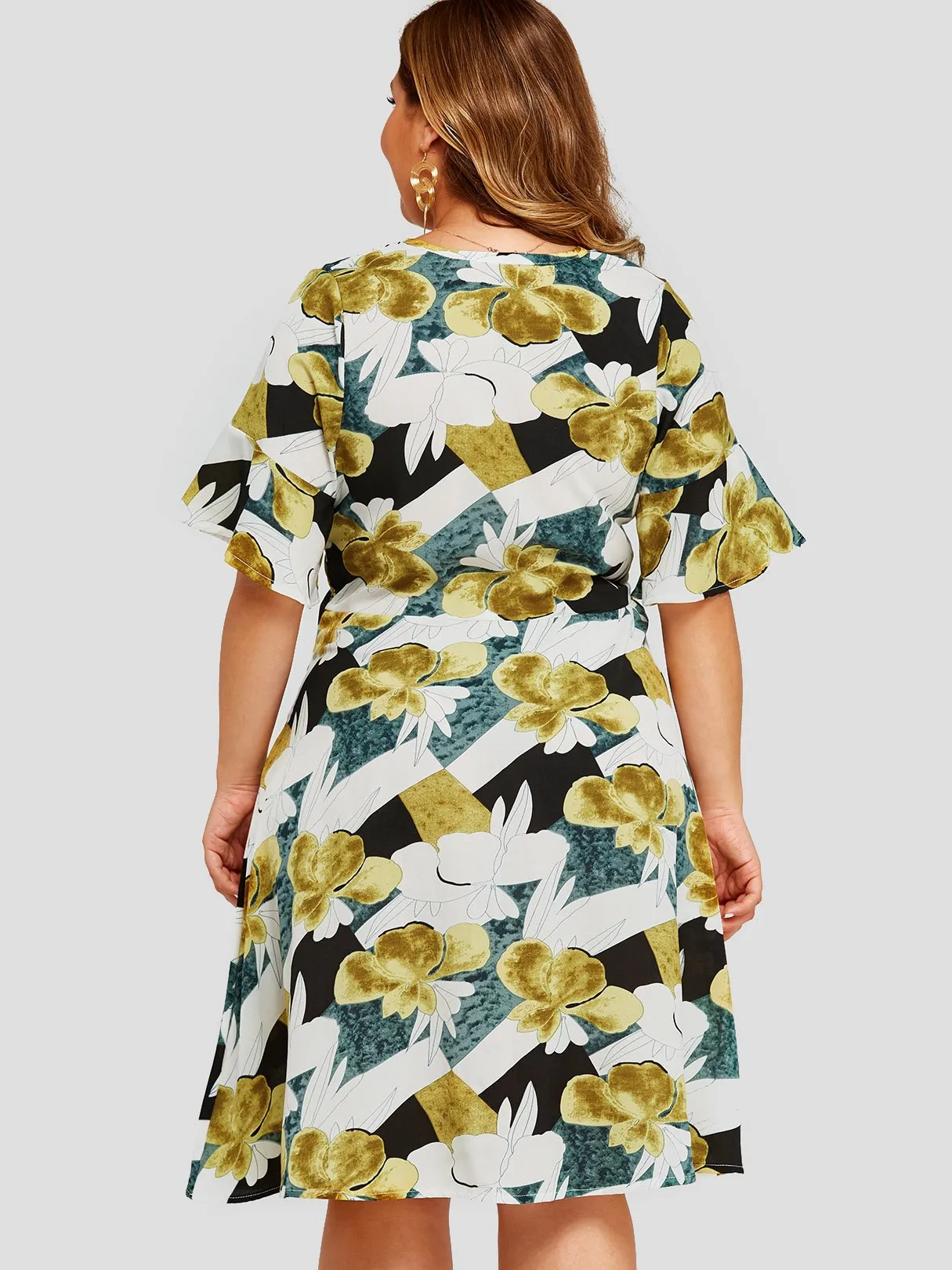 OEM ODM Deep V Neck Half Sleeve High-Waisted Plus Size Dress