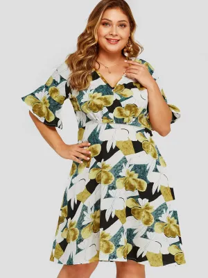 OEM ODM Deep V Neck Half Sleeve High-Waisted Plus Size Dress