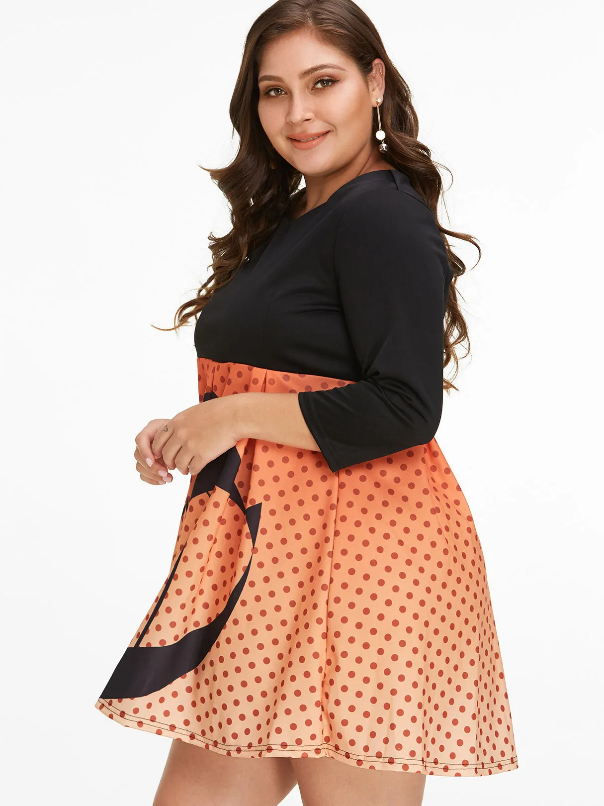 OEM ODM Floral Print Pleated 3/4 Sleeve Plus Size Dress