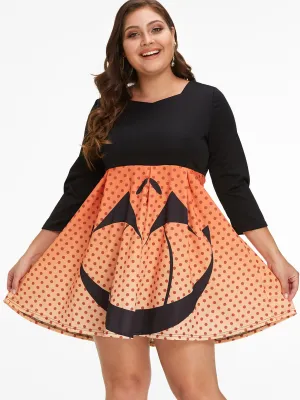 OEM ODM Floral Print Pleated 3/4 Sleeve Plus Size Dress