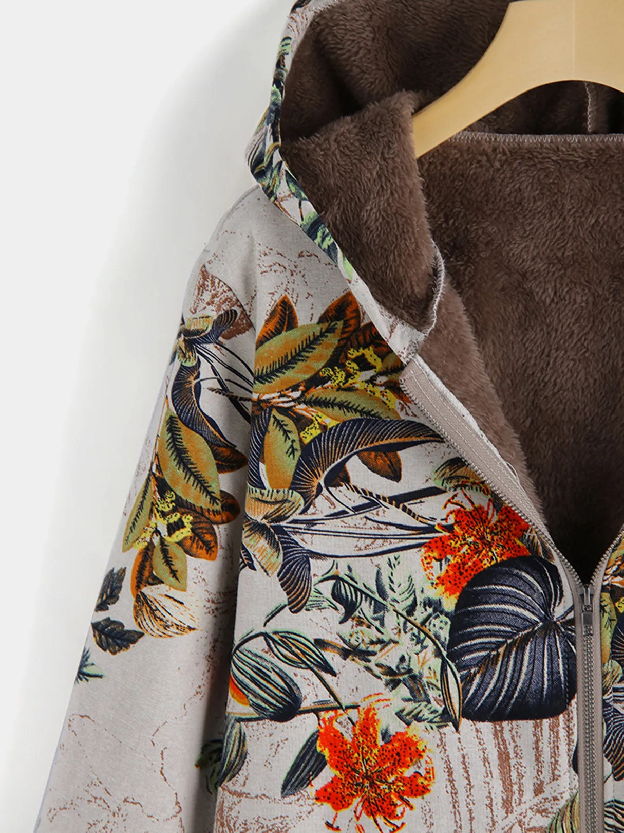 OEM ODM Floral Print Zip Back Hooded Long Sleeve Plus Size Coats & Jackets