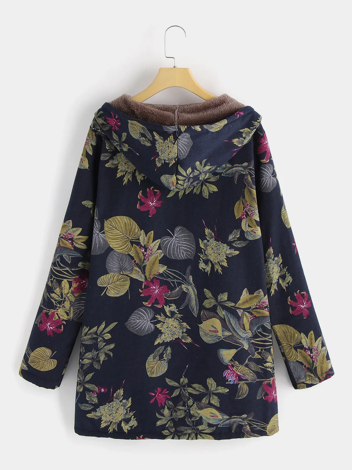 OEM ODM Floral Print Zip Back Hooded Long Sleeve Plus Size Coats & Jackets