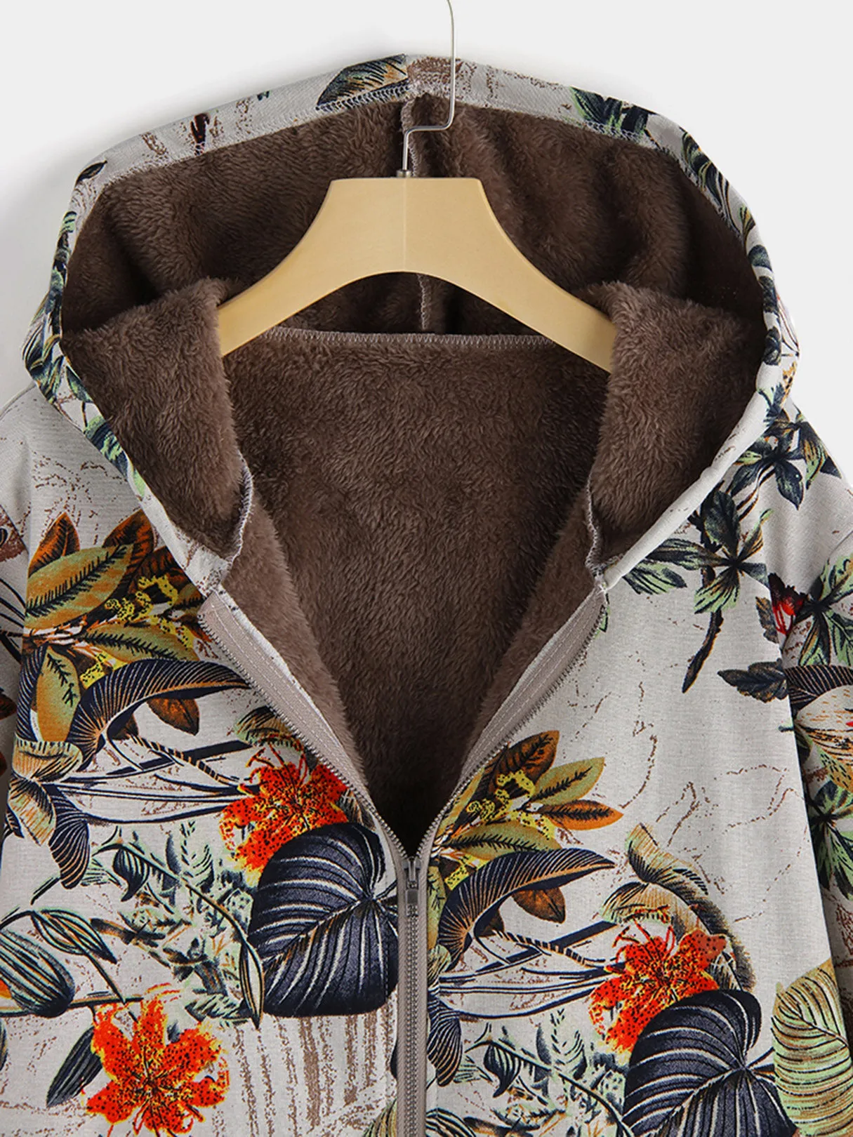 OEM ODM Floral Print Zip Back Hooded Long Sleeve Plus Size Coats & Jackets