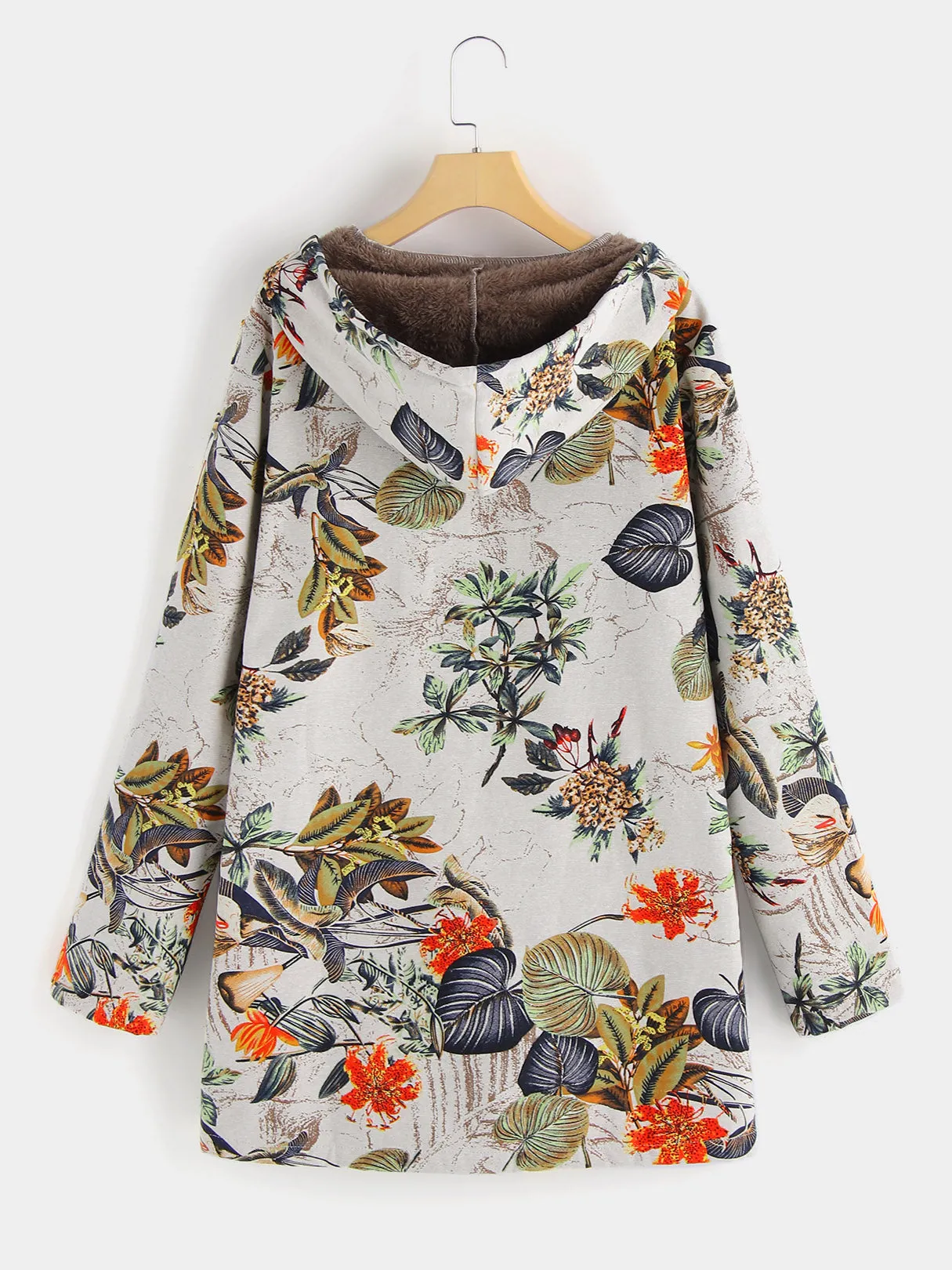 OEM ODM Floral Print Zip Back Hooded Long Sleeve Plus Size Coats & Jackets