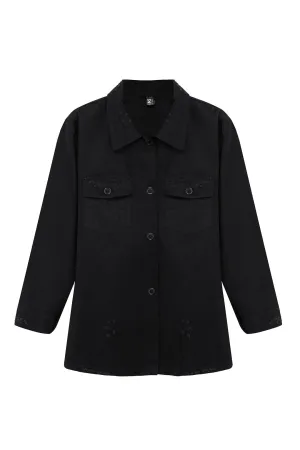 OEM ODM Lapel Collar Long Sleeve Black Plus Size Coats & Jackets