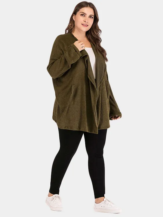 OEM ODM Lapel Collar Plain Long Sleeve Army Green Plus Size Coats & Jackets