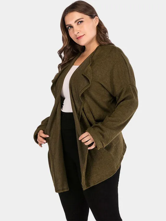OEM ODM Lapel Collar Plain Long Sleeve Army Green Plus Size Coats & Jackets